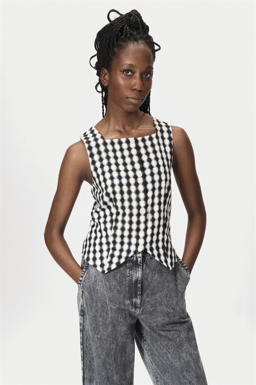 NUÉ NOTES PRATO VEST BLACK CREME CHECK